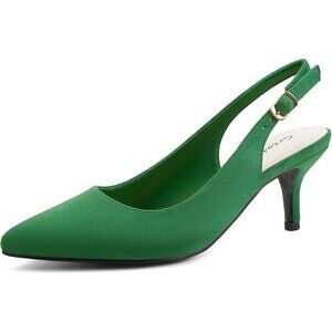 Women’s Green Suede Closed Pointed Toe Kitten Heels Slingback Pumps Shoes